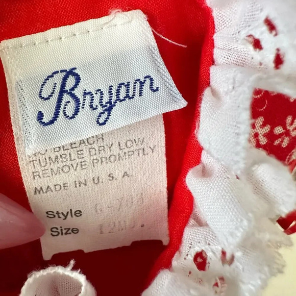 Vintage Bryan Eyelet Ruffled Dress Toddler Girl 12M Red White Prairie 90 Prairie - Picture 3 of 6